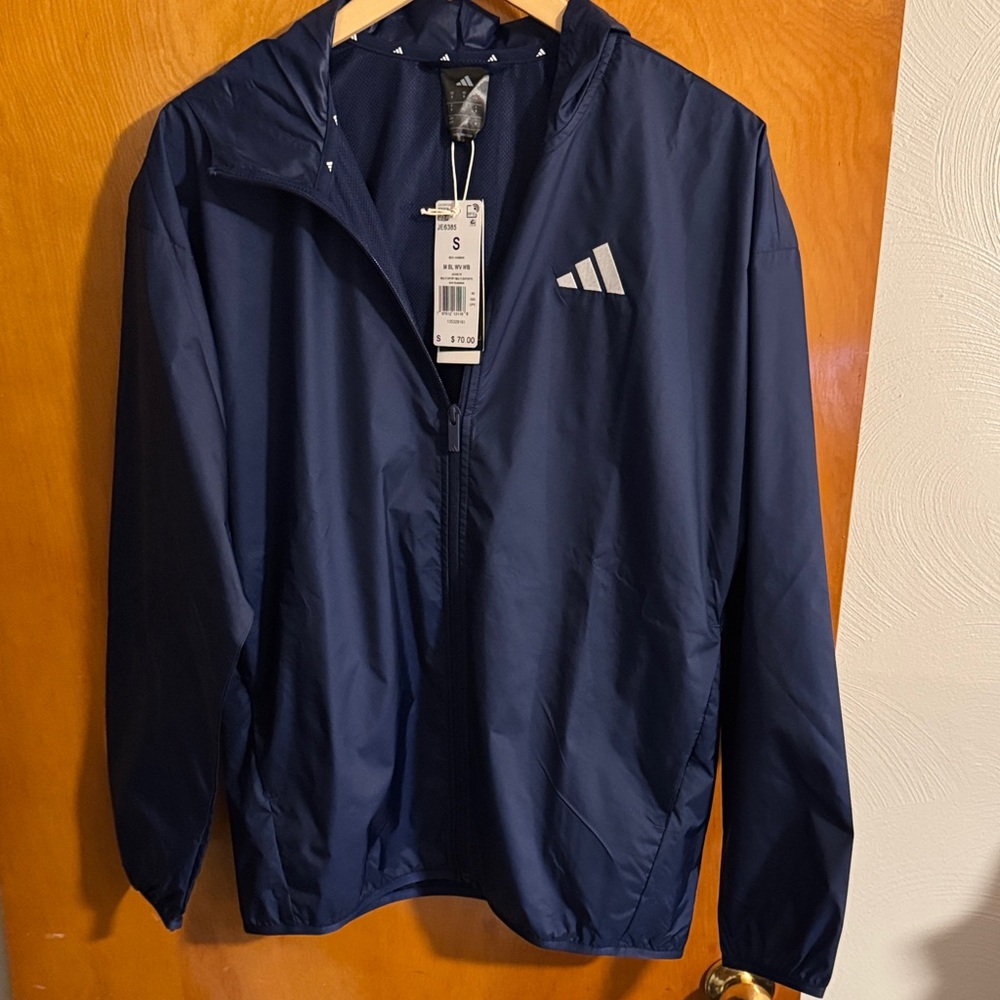 Adidas Jacket Mens Small Windbreaker Navy